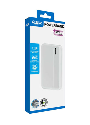 Laser Slim 5000mAh Portable Power Bank White