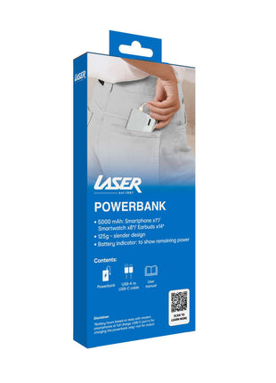 Laser Slim 5000mAh Portable Power Bank White