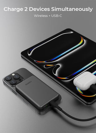 Aukey MagFusion M Qi2 5000mAh Magnetic Wireless Power Bank - Grey (PB-MS07)