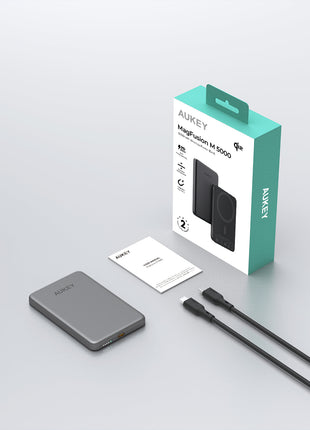 Aukey MagFusion M Qi2 5000mAh Magnetic Wireless Power Bank - Grey (PB-MS07)