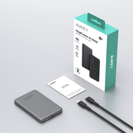 Aukey MagFusion M Qi2 5000mAh Magnetic Wireless Power Bank - Grey (PB-MS07)