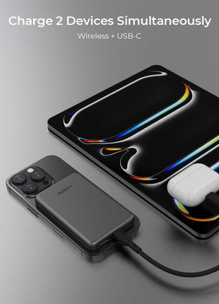 Aukey MagFusion M Qi2 5000mAh Magnetic Wireless Power Bank - White (PB-MS07)