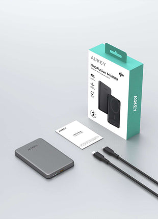 Aukey MagFusion M Qi2 5000mAh Magnetic Wireless Power Bank - White (PB-MS07)