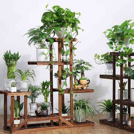 5-Tier Wooden Plant Stand Flower Display Shelf Indoor Outdoor Garden