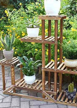 5-Tier Wooden Plant Stand Flower Display Shelf Indoor Outdoor Garden
