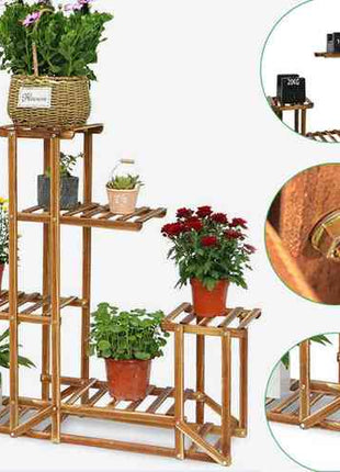 5-Tier Wooden Plant Stand Flower Display Shelf Indoor Outdoor Garden
