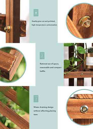 5-Tier Wooden Plant Stand Flower Display Shelf Indoor Outdoor Garden