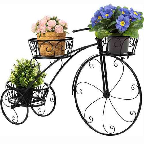 Iron Tricycle Plant Stand Pot Holder Black Solid Pattern