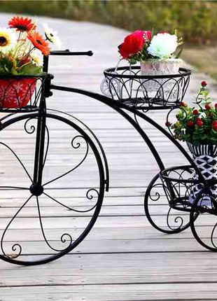 Iron Tricycle Plant Stand Pot Holder Black Solid Pattern