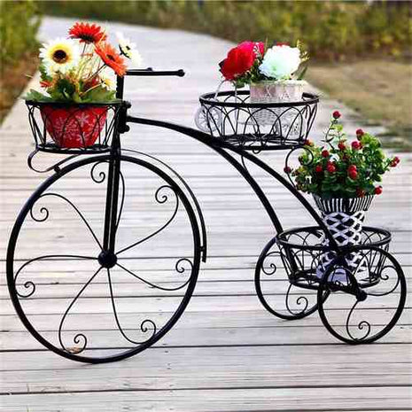 Iron Tricycle Plant Stand Pot Holder Black Solid Pattern