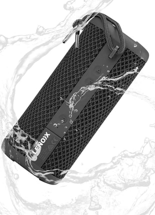 Main product image: "IPX7 waterproof speaker in black with 360 audio and portable design"