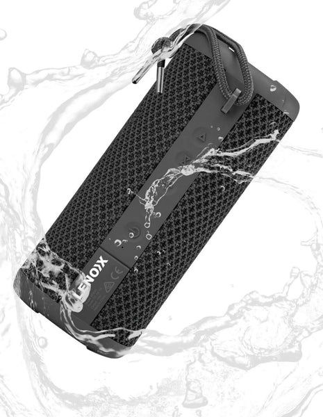 Main product image: "IPX7 waterproof speaker in black with 360 audio and portable design"