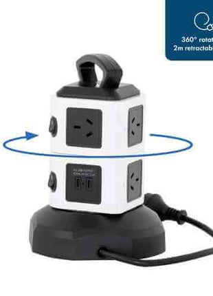 Tower Power Board with 6 Outlets + 2X USB A & 2X USB C