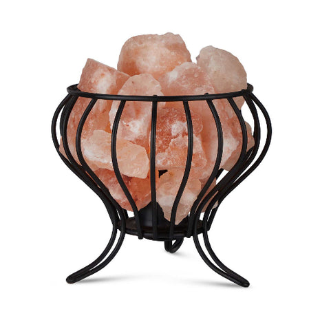 Himalayan pink salt lamp iron basket rock crystals