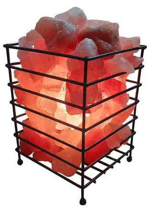 12V 12W Rectangle Iron Basket Himalayan Pink Salt Lamp Rock Crystal Bulb On/Off