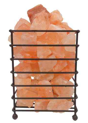12V 12W Rectangle Iron Basket Himalayan Pink Salt Lamp Rock Crystal Bulb On/Off