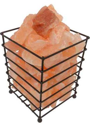 12V 12W Rectangle Iron Basket Himalayan Pink Salt Lamp Rock Crystal Bulb On/Off
