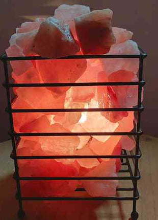12V 12W Rectangle Iron Basket Himalayan Pink Salt Lamp Rock Crystal Bulb On/Off