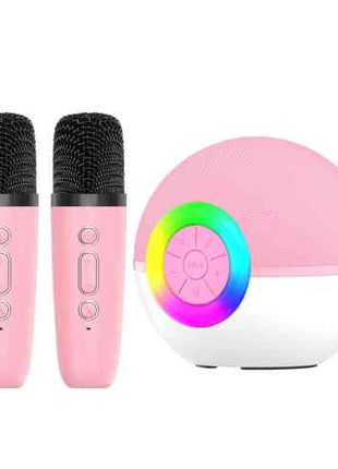 Mini Karaoke Machine - 2x Wireless Microphones Portable Bluetooth Speaker (Purple)(Blue)(Pink)