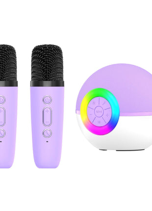 Mini Karaoke Machine - 2x Wireless Microphones Portable Bluetooth Speaker (Purple)(Blue)(Pink)
