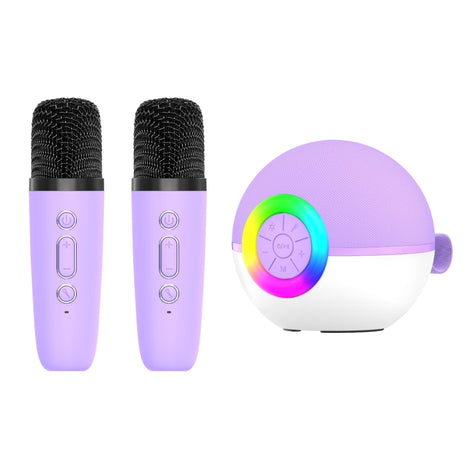 Mini Karaoke Machine - 2x Wireless Microphones Portable Bluetooth Speaker (Purple)(Blue)(Pink)