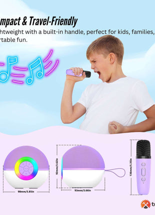 Mini Karaoke Machine - 2x Wireless Microphones Portable Bluetooth Speaker (Purple)(Blue)(Pink)