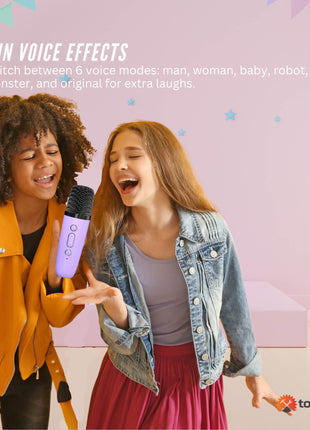 Mini Karaoke Machine - 2x Wireless Microphones Portable Bluetooth Speaker (Purple)(Blue)(Pink)