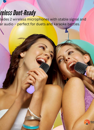 Mini Karaoke Machine - 2x Wireless Microphones Portable Bluetooth Speaker (Purple)(Blue)(Pink)