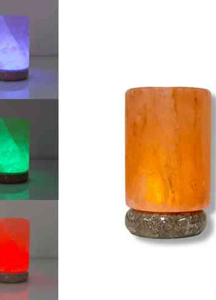 USB Colour Changing Salt Himalayan Lamp - Cylinder Shape Pink Rock LED Light