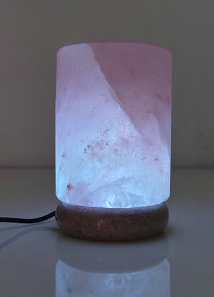 USB Colour Changing Salt Himalayan Lamp - Cylinder Shape Pink Rock LED Light