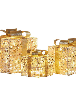 Battery Operated Christmas Gift Boxes Trio with LED Lights