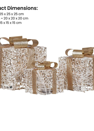 Battery Operated Christmas Gift Boxes Trio with LED Lights
