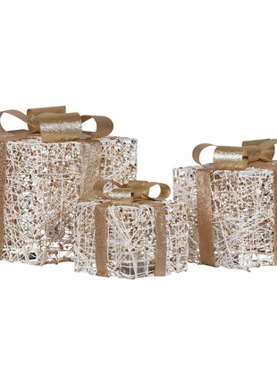 Battery Operated Christmas Gift Boxes Trio with LED Lights