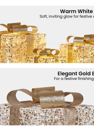 Battery Operated Christmas Gift Boxes Trio with LED Lights