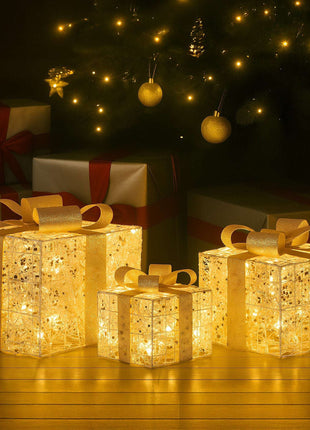 Battery Operated Christmas Gift Boxes Trio with LED Lights