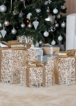 Battery Operated Christmas Gift Boxes Trio with LED Lights