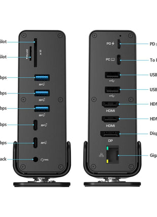 Simplecom CHT815 15-in-1 USB-C 4K Triple Display MST Docking Station with Dual HDMI DP