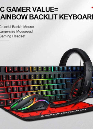 T-Wolf TF800 RGB 4-pcs Gaming Keyboard/Mouse/Headphone/Mouse Pad Kit Set