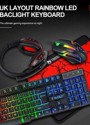 T-Wolf TF800 RGB 4-pcs Gaming Keyboard/Mouse/Headphone/Mouse Pad Kit Set