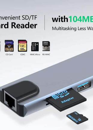 8in1 Hub USB-C To Type-C USB 3.0 4K HDMI RJ45 Ethernet SD TF OTG PD Port Adapter