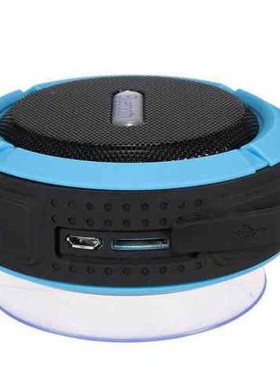 Waterproof Mini Speaker with suction cup, Bluetooth connectivity, built-in mic, and volume control for shower or outdoor use