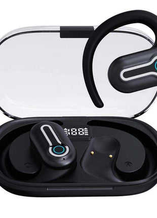 Wireless Stereo Earphones with Charging Case - Hanging Ear Design - Black