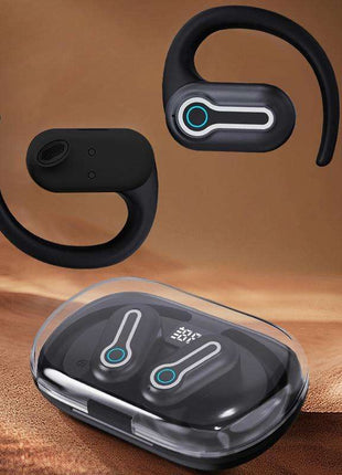 Wireless Stereo Earphones with Charging Case - Hanging Ear Design - Black