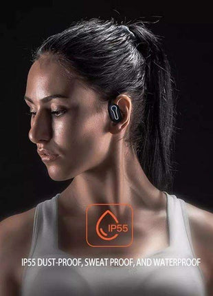 Wireless Stereo Earphones with Charging Case - Hanging Ear Design - Black