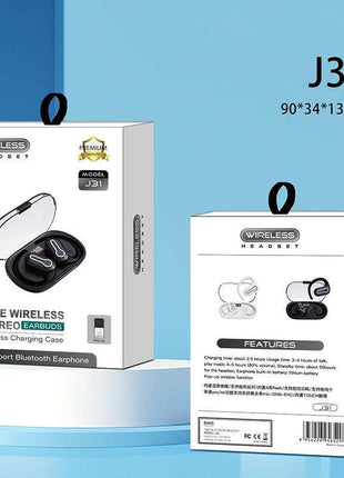 Wireless Stereo Earphones with Charging Case - Hanging Ear Design - Black