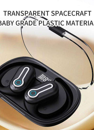 Wireless Stereo Earphones with Charging Case - Hanging Ear Design - Black