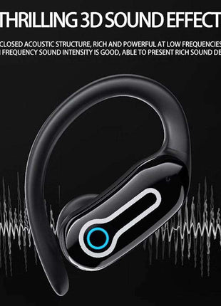 Wireless Stereo Earphones with Charging Case - Hanging Ear Design - Black