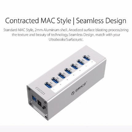 7-Port Aluminum Usb 3.0 Hub For Laptops - Black