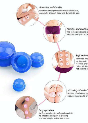 4-Piece Silicone Cupping Therapy Set For Body Massage - White