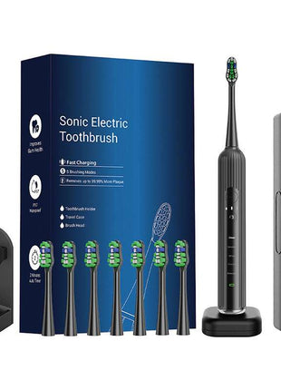 Sleek Black Sonic Revolution: 5 Power Modes + 8 Pro Heads for Your Ultimate Glow-Up Smile!